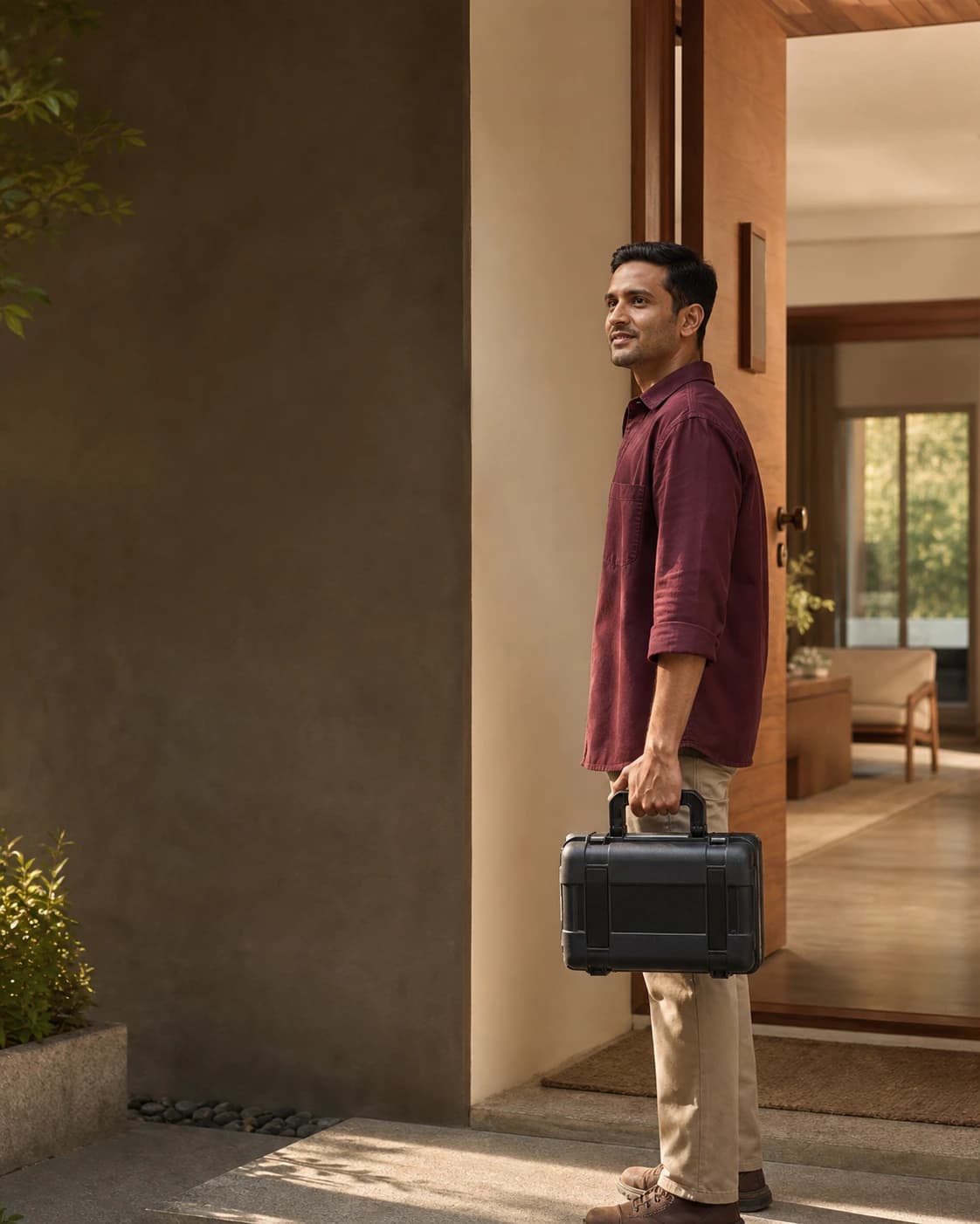 A trusted home-service professional arriving at a modern home